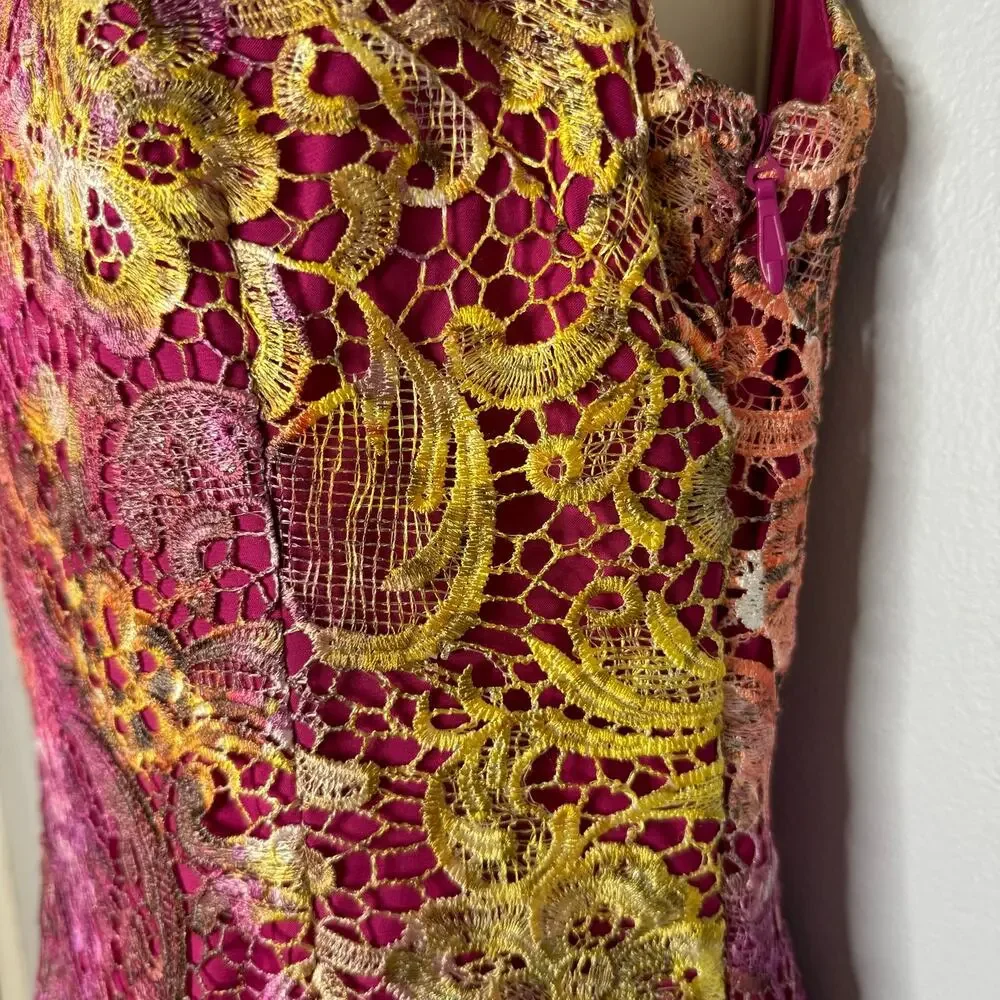 Belle Badgley Mischka Lace Pink Floral Ombre Dress Women's 8 - Picture 5 of 13